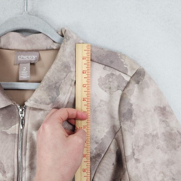 Chicos Jacket Womens 2 Cream Tan 12 Faux Suede Full Zip Lightweight Casual - Picture 5 of 12